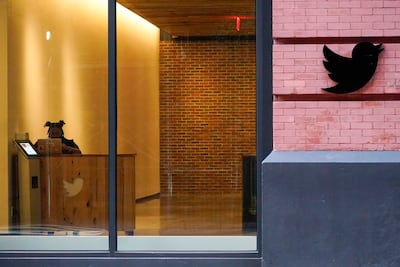 The lobby of the building that houses the Twitter office in New York, October 26. AP