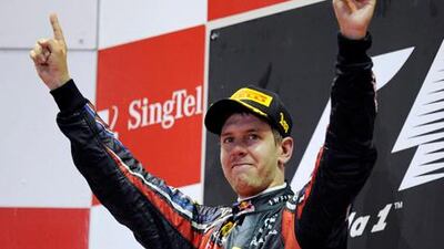 Sebastian Vettel celebrates his win in Singapore.