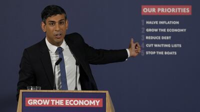 Prime Minister Rishi Sunak giving a speech on education at London Screen Academy in London, on April 17. PA Wire