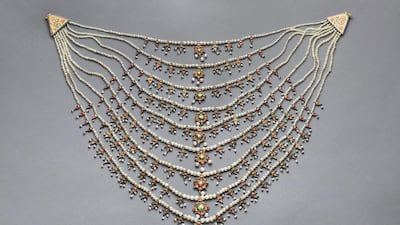 Antique necklace made from natural Gulf pearls with multi coloured enamel and white stones c. 1880, India. Courtesy: Zayed National Museum