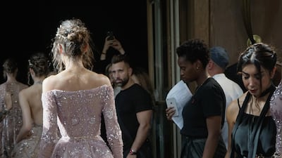Beadwork cascades down the back of a gown for Zuhair Murad. Photo by Vittorio Zunino Celotto / Getty Images