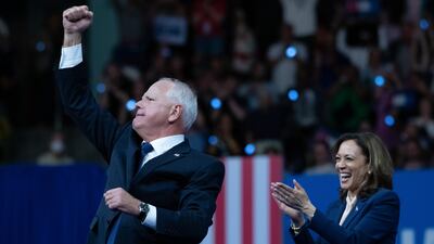 Democratic presidential candidate Kamala Harris holds a campaign rally with her new running mate, Tim Walz, in Philadelphia. EPA