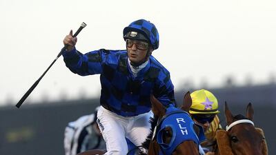 Damian Browne ride Buffering to victory in the Al Quoz Sprint at Meydan on Dubai World Cup night, Saturday, March 26, 2016. Satish Kumar / The National