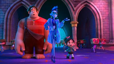 Ralph, voiced by John C. Reilly, Yess, voiced by Taraji P. Henson and Vanellope von Schweetz, voiced by Sarah Silverman in a scene from Ralph Breaks the Internet. Photo: Disney via AP