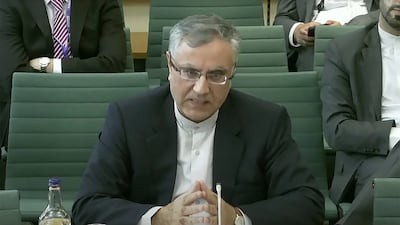 Iran's ambassador to the UK Ali Mousavi appears before a House of Commons committee last year. Photo: Parliament live TV