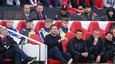 Everton manager Frank Lampard on the bench during the Premier League match at Anfield. PA