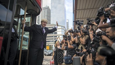 As Boris Johnson sets about developing his programme for developing Global Britain, here are some of the key events in recent decades of Britain on the international stage.Then London Mayor Boris Johnson gets out of a London bus during his visit in Hong Kong in 2013. Getty Images