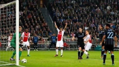 Niklas Moisander scored Ajax's second goal in their 3-1 win overManchester City at Amsterdam Arena.