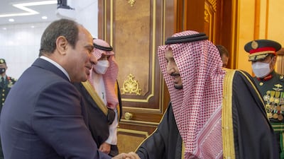 Saudi Arabia's King Salman meets Egyptian President Abdel Fattah El Sisi during his visit to Riyadh last month. Photo: Saudi Royal Court