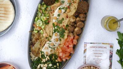 Diners can also order a platter of eight falafel bowls, served with hummus and tahini dip.