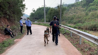 Rescuers head to the site of the plane crash in the Guangxi region. AFP