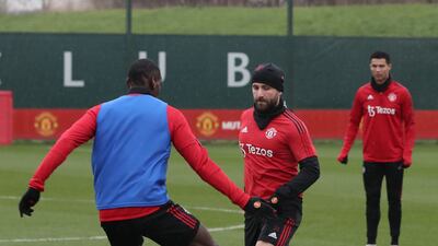 Paul Pogba and Luke Shaw in action during the first team training session.