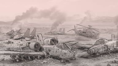 US damaged aircraft illustration shorthand Roy 'Stan' Cooper / The National