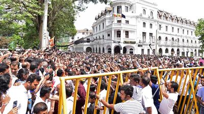 Sri Lanka activists demonstrate outside the Buddhist shrine Temple of the Tooth in the central town of Kandy on June 3, 2019. AFP