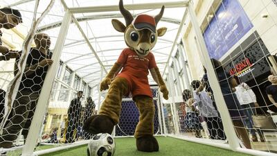 Dhabi the Arabian gazelle takes part in the Club World Cup expirence after being unveiled as the mascot for the Fifa Club World Cup 2017 at Yas Mall in Abu Dhabi on June 27, 2017. The Fifa Club World Cup 2017 runs from December 6-16. Christopher Pike / The National