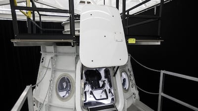 A flight simulator for the Crew Dragon spacecraft. Bloomberg