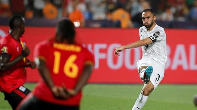 Egypt's Ahmed El Mohamady scores their second goal against Uganda, his second goal in as many games at 2019 Afcon. Reuters