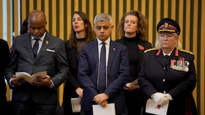 Mayor of London Sadiq Khan joins representatives of Muslim, Sikh, Hindu and Jewish faiths at the City Hall Remembrance Day Service in London. PA
