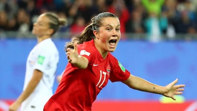 Canada's Jessie Fleming celebrates scoring opening goal against New Zealand during a 2019 Fifa Women's World Cup Group E match in Grenoble. Reuters