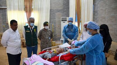 Yemeni twins arrive in Riyadh, Saudi Arabia. Courtesy KSRelief