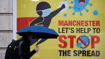 A poster appealing to the citizens of Manchester to curb the spread of Covid-19. Reuters