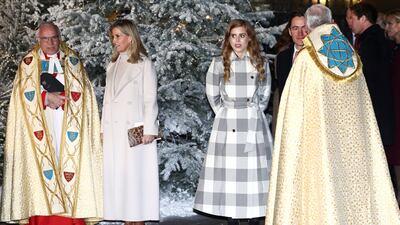 Britain's Sophie, Countess of Wessex, and Princess Beatrice with her husband Edoardo Mapelli Mozzi, attend the service. Reuters