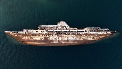 The MS Mediterranean Sky, an abandoned cruise ship on the coast of Gulf of Elefsina, west of Athens. AFP