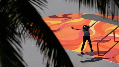 Rayssa Leal of Brazil competes during the Skate Street World Championship in Rio de Janeiro, Brazil. AP