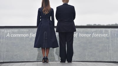 US President Donald Trump and First Lady Melania Trump arrive at the site of a new memorial in Shanksville, Pennsylvania. AFP