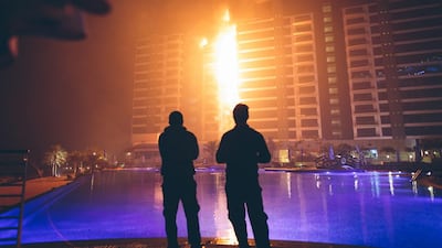 The fire on Monday night in the Adriatic building at the Oceana complex on the Palm Jumeirah is thought to have started in a coffee machine. Photo courtesy Gary Barnett