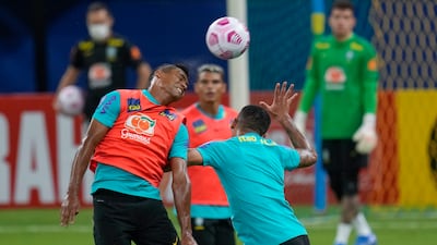 Brazil's Alex Sandro, left, and Gabriel Jesus. AP Photo