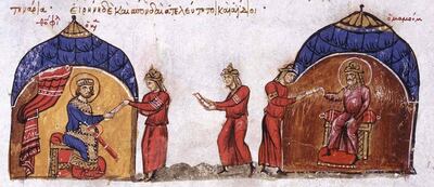 Abbasid Caliph Al Mamun sends an envoy to Byzantine Emperor Theophilos.