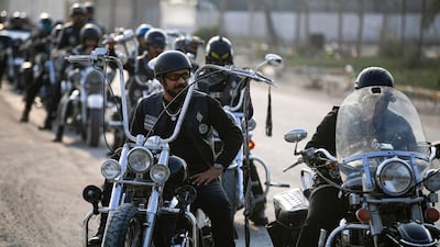 Members of Iraq's biker crew Bond Brothers MC in Baghdad.