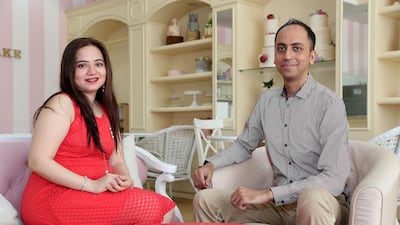 Latika Chawla and her husband Sandeep Chawla founders of GiftBag.ae. Ms Chawla described competition in the online delivery market as 'fierce'. Pawan Singh / The National