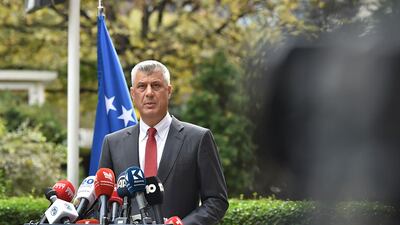Kosovo president Hashim Thaci has resigned ahead of facing war crimes charges in The Hague. AP Photo/Visar Kryeziu