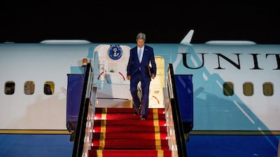 US secretary of state John Kerry arrives at Riyadh air base in Saudi Arabia on May 6, 2015. Andrew Harnik, Pool/AP Photo