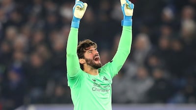 Alisson Becker of Liverpool during the match against Leicester City at The King Power Stadium. Getty Images