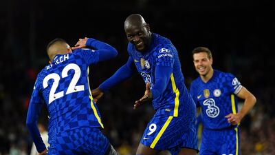 Chelsea's Romelu Lukaku celebrates scoring their third goal. PA