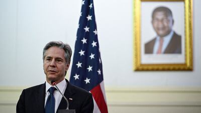 US Secretary of State Antony Blinken holds a press conference at the Ministry of Foreign Affairs in Luanda, Angola. AFP