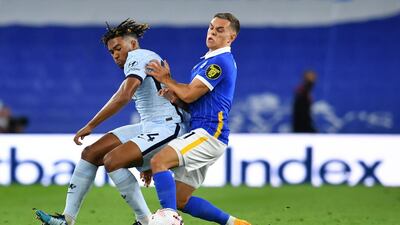 Chelsea's English defender Reece James (L) is challenged by Brighton's Belgian midfielder Leandro Trossard during the English Premier League football match between Brighton and Hove Albion and Chelsea at the American Express Community Stadium in Brighton, southern England on September 14, 2020. AFP