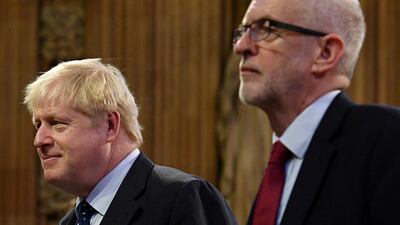 Britain's Prime Minister Boris Johnson and opposition Labour Party leader Jeremy Corbyn will face off in a televised debate on Tuesday night. Reuters