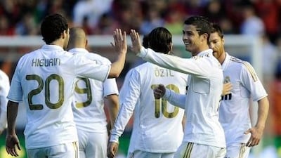 Cristiano Ronaldo celebrates one of his two goals.