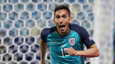 Ecuador's Angel Mena celebrates scoring their goal. Reuters