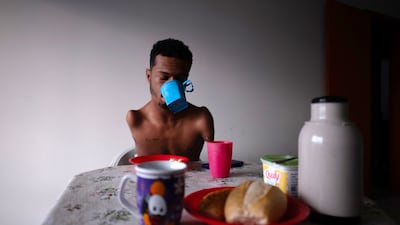 Brazilian paralympic swimmer Gabriel Geraldo dos Santos Araujo has lunch before training in Juiz de Fora, Brazil. All photos: AFP