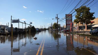 Floodwater covers South Street on September 2, 2021 in Newark, New Jersey. AFP