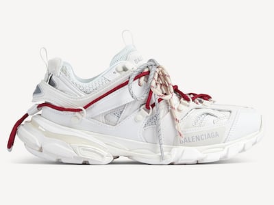 Track Trail Laces trainer with red laces for men. Photo: Balenciaga