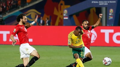 South Africa's Thembinkosi Lorch scores the only goal of the game. AP Photo