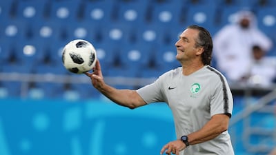 Saudi Arabia manager Juan Antonio Pizzi leads a training session ahead of his side's World Cup Group A match against Uruguay. Khaled Elfiqi / EPA