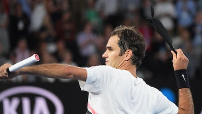 Roger Federer of Switzerland celebrates after winning his first-round match against Aljaz Bedene of Slovenia at the Australian Open. Tracey Nearmy / EPA
