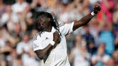 Centre forward: Bafetimbi Gomis, Swansea City. On a weekend of great goals, the Frenchman’s flying volley against Hull was overlooked, but it was special. (Photo: Steve Bardens / Getty Images)